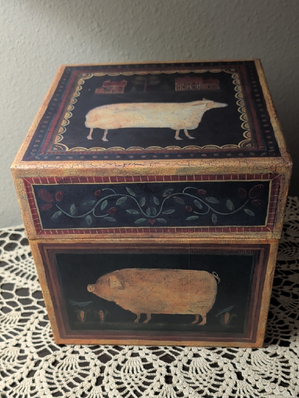 Folk Art Pig Rooster Cow Sheep Barnyard Decorative Storage Box - Bob's Boxes